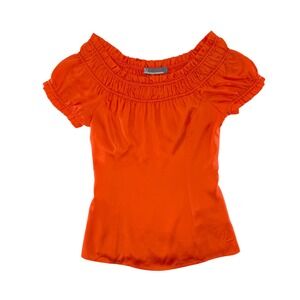 Nu Collective Women's Orange Smocked Off Shoulder Short Sleeve Top‎ Blouse